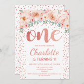 1e verjaardagsfeest - White Rose Gold Kaart (Voorkant / Achterkant)