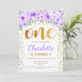 1e verjaardagsfeest - Wit Goud Paarse Kaart (Staand voorkant)