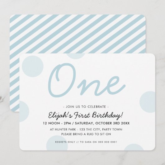 1e VERJAARDAGSFEESTJE baby blue boy ONE polka dots Kaart (Voorkant / Achterkant)