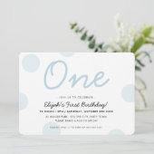 1e VERJAARDAGSFEESTJE baby blue boy ONE polka dots Kaart (Staand voorkant)
