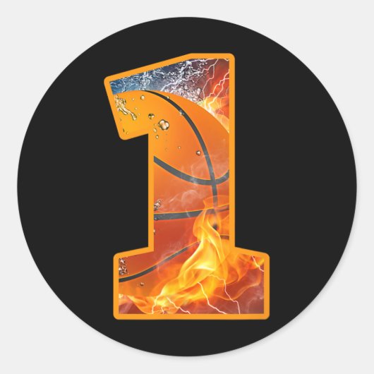 1e verjaardagsfeestje basketbal print nummer 1 jaa ronde sticker (Voorkant)