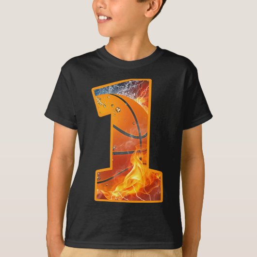 1e verjaardagsfeestje basketbal print nummer 1 jaa t-shirt (Voorkant)