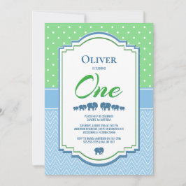 1e verjaardagsfeestje blauwe olifanten kaart