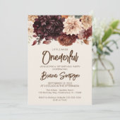 1e verjaardagsfeestje bruin ivoor beige bloemen kaart (Staand voorkant)