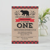 1e verjaardagsfeestje Buffalo Plaid Lumberjack Kaart (Staand voorkant)