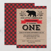 1e verjaardagsfeestje Buffalo Plaid Lumberjack Kaart (Voorkant / Achterkant)