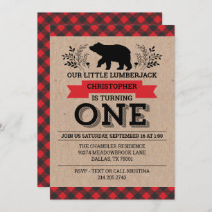 1e verjaardagsfeestje Buffalo Plaid Lumberjack Kaart