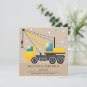 1e verjaardagsfeestje constructie vrachtwagen them kaart (Staand voorkant)