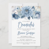 1e verjaardagsfeestje Dusty Blue Floral Kaart (Voorkant)