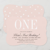 1e VERJAARDAGSFEESTJE elegant baby roze meisje ONE Kaart (Voorkant / Achterkant)