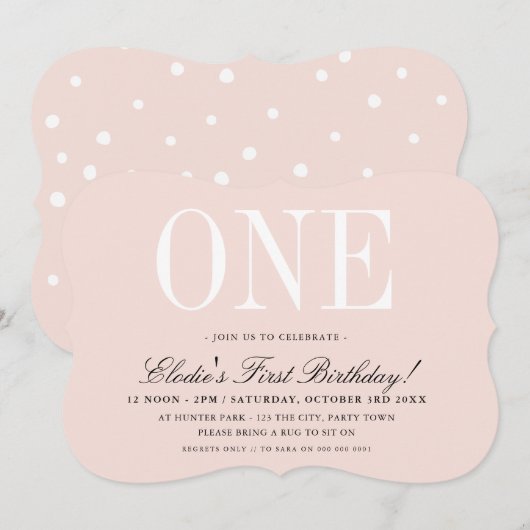 1e VERJAARDAGSFEESTJE elegant baby roze meisje ONE Kaart (Voorkant / Achterkant)