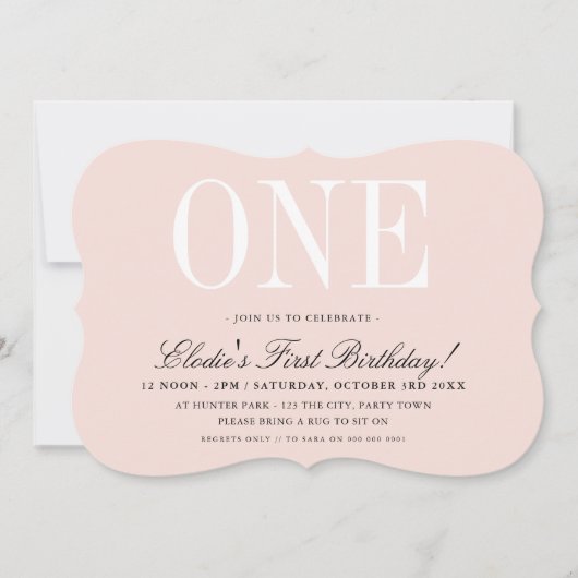 1e VERJAARDAGSFEESTJE elegant baby roze meisje ONE Kaart (Voorkant)