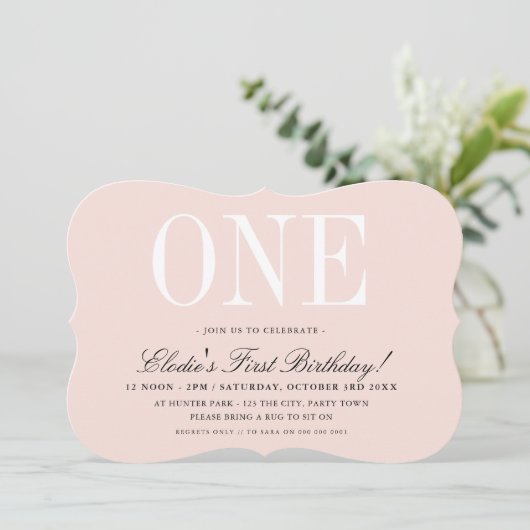 1e VERJAARDAGSFEESTJE elegant baby roze meisje ONE Kaart (Staand voorkant)