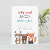 1e verjaardagsfeestje | Fun Woodland dieren Kaart (Staand voorkant)