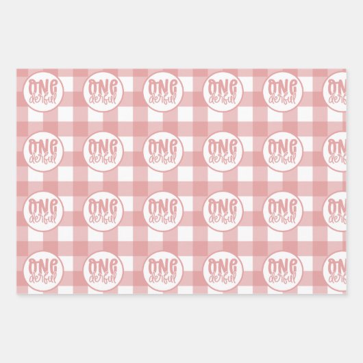 1e verjaardagsfeestje Leuke Pastel Roze Onederful Inpakpapier Vel (Voorkant)
