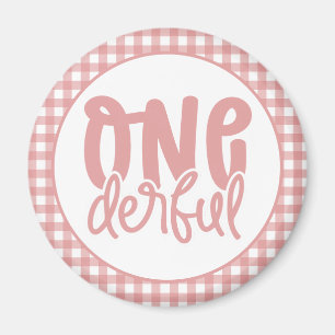 1e verjaardagsfeestje Leuke Pastel Roze Onederful Magneet