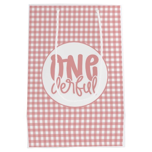 1e verjaardagsfeestje Leuke Pastel Roze Onederful Medium Cadeauzakje (Achterkant)