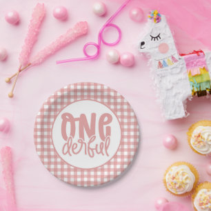 1e verjaardagsfeestje Leuke Pastel Roze Onederful Papieren Bordje
