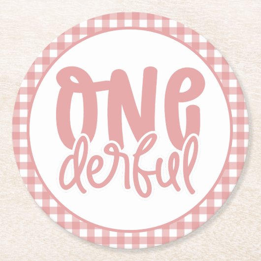 1e verjaardagsfeestje Leuke Pastel Roze Onederful Ronde Kartonnen Onderzetter (Voorkant)