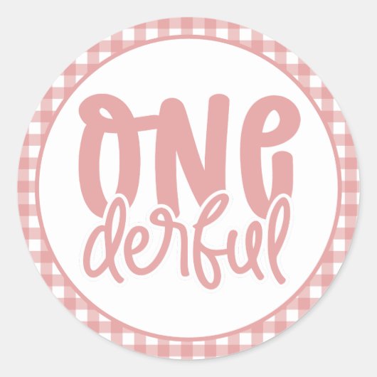1e verjaardagsfeestje Leuke Pastel Roze Onederful Ronde Sticker (Voorkant)