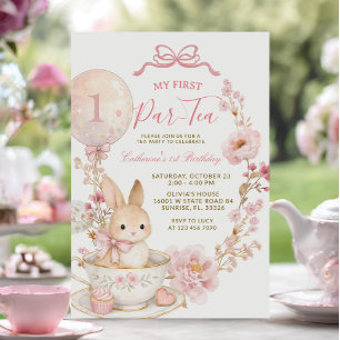 1e Verjaardagsfeestje meisje Par-Tea Konijn  Kaart