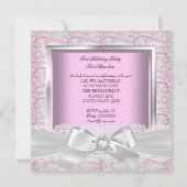 1e verjaardagsfeestje meisjes roze diamanten kaart (Achterkant)