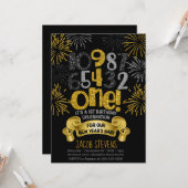 1e verjaardagsfeestje Nieuwjaar Countdown Uitnodig Kaart (Voorkant / Achterkant in situ)