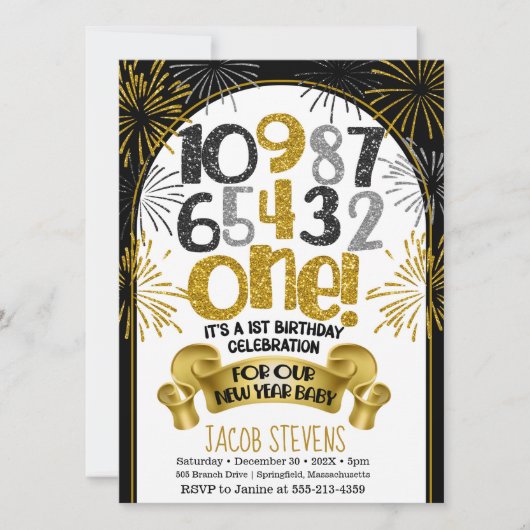 1e verjaardagsfeestje Nieuwjaar Countdown Uitnodig Kaart (Voorkant)