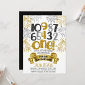 1e verjaardagsfeestje Nieuwjaar Countdown Uitnodig Kaart (Voorkant / Achterkant in situ)