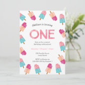 1e verjaardagsfeestje | Popsicle Ice Cream uitnodi Kaart (Staand voorkant)