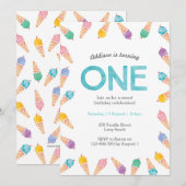 1e verjaardagsfeestje | Rainbow Ice cream uitnodig Kaart (Voorkant / Achterkant)