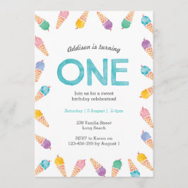 1e verjaardagsfeestje | Rainbow Ice cream uitnodig Kaart