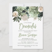 1e verjaardagsfeestje Sage Groene Bloemen Kaart (Voorkant)