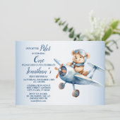 1e verjaardagsfeestje Schattige blauw Beer Pilot M Kaart (Staand voorkant)