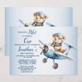 1e verjaardagsfeestje Schattige blauw Beer Pilot M Kaart (Voorkant / Achterkant)