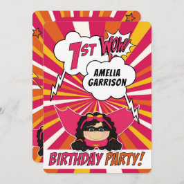 1e Verjaardagsfeestje Superheld Roze Comic voor Me Kaart