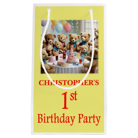 1e verjaardagsfeestje Teddy Bears Party Klein Cadeauzakje (Voorkant)