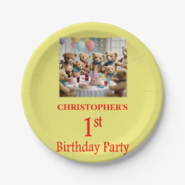 1e verjaardagsfeestje Teddy Bears Party Papieren Bordje