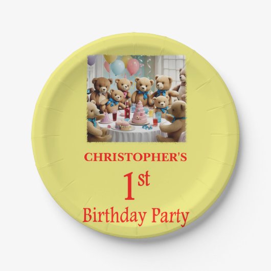 1e verjaardagsfeestje Teddy Bears Party Papieren Bordje (Voorkant)