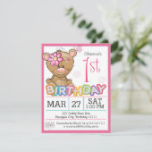 1e verjaardagsfeestje teddybeer uitnodiging (Staand voorkant)
