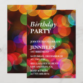 1e verjaardagsfeestje Uitnodiging Confetti Sparkle (Voorkant / Achterkant)