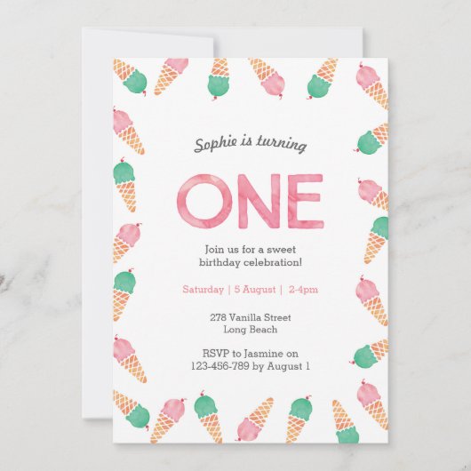 1e verjaardagsfeestje | Uitnodiging voor een ijsje (Voorkant)