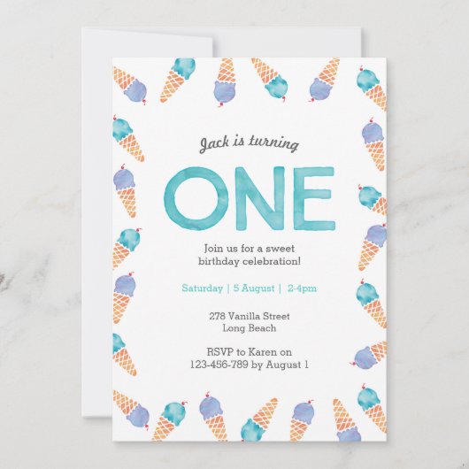 1e verjaardagsfeestje | Uitnodiging voor ijs (Voorkant)