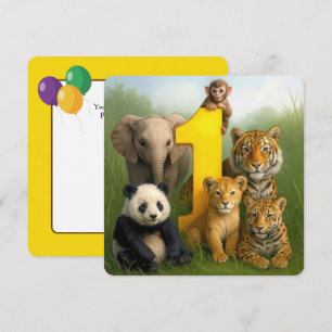 1e verjaardagsfeestje wilde dieren baby's kaart