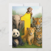 1e verjaardagsfeestje wilde dierenbaby's kaart (Voorkant)