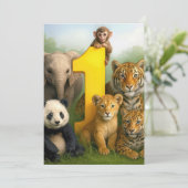 1e verjaardagsfeestje wilde dierenbaby's kaart (Staand voorkant)