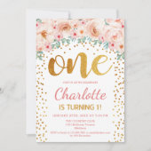 1e verjaardagsfeestje - Wit Goud Roze Kaart (Voorkant)