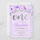 1e verjaardagsfeestje - Zilveren Paarse Kaart (Voorkant)