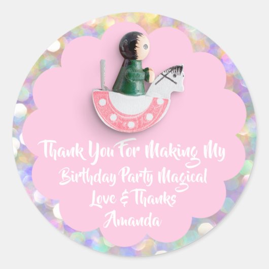 1e Verjaardagsgunst Baby shower Pink Doll Horse Ronde Sticker (Voorkant)