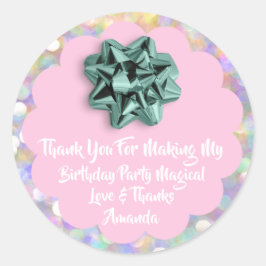 1e Verjaardagsgunst Baby shower Roze Holografisch Ronde Sticker